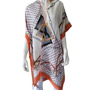 Chic Orange and Black Patterned Shawl